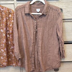 Sigrid Olsen Brown linen Relaxed Button Down Shirt M